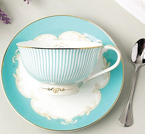 Jusalpha Fine Bone China Flower Series Teacup Saucer Spoon Set with Te