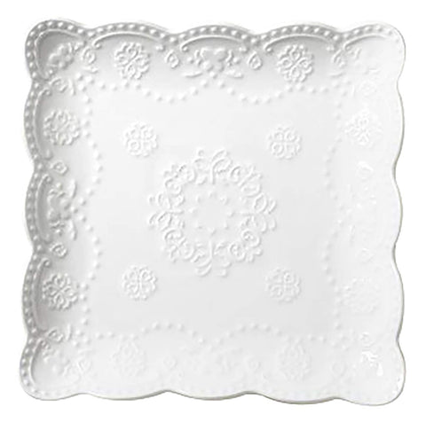 Jusalpha Square Embossed Lace Plate- 4 Pieces (6 Inches, White)
