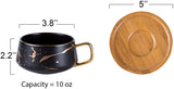 Jusalpha 10 oz Golden Hand Print Tea Cup And Saucer Set/Coffee Cup And Bamboo Saucer Set TCS19 (Black)