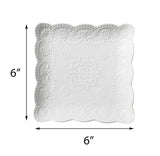 Jusalpha Square Embossed Lace Plate- 4 Pieces (6 Inches, White)