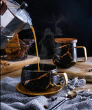Jusalpha 10 oz Golden Hand Print Tea Cup And Saucer Set/Coffee Cup And Bamboo Saucer Set TCS19 (Black)