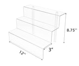 2 Pack Acrylic Riser Display Shelf for Amiibo Funko POP Figures, Cupcakes Stand, Food Display Stand, Cabinet, Countertops - 3-Tier, Clear (12" x 8.75'', 2 Sets)
