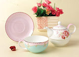 Jusalpha Fine Bone China Teapot for One, Rose Teapot and Saucer Set- Tea Cup with Saucer Set, Pink Roses (Teapot set 02)