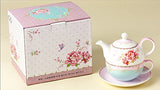 Jusalpha Fine Bone China Teapot for One, Rose Teapot and Saucer Set- Tea Cup with Saucer Set, Pink Roses (Teapot set 02)