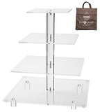 Jusalpha® 4 Tier Square Wedding Acrylic Cupcake Tower Stand-Cake Stand-Dessert Stand-Cupcake holder-Pastry serving platter (4 Tier With Rod Feet)