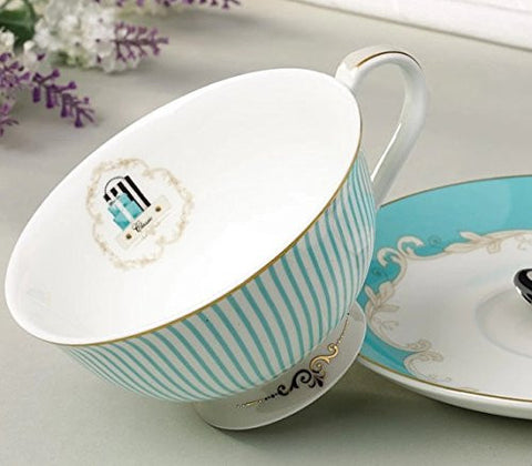 Jusalpha Fine Bone China Flower Series Teacup Saucer Spoon Set with Te