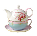 Jusalpha Fine Bone China Teapot for One, Rose Teapot and Saucer Set- Tea Cup with Saucer Set, Pink Roses (Teapot set 02)