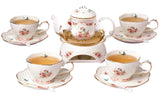 Jusalpha Fine China Porcelain Coffee Cups Flower Series Teacup Saucer Spoon with Teapot Warmer & Filter, 16pcs in 1 set (16pcs set)