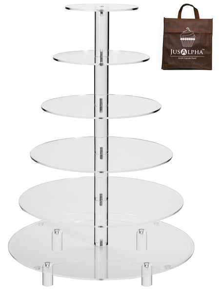 Jusalpha® Large 6-Tier Acrylic Cake Stand-cupcake Stand- Dessert Stand-tea Party Serving Platter for Wedding Party (Large With Rod Feet)