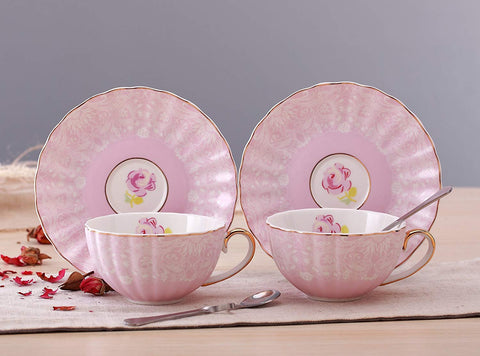 Set 4 Crystal Coffee Cups with Saucer Heart Pearl Pink 85ml