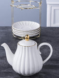 Jusalpha Fine China White Coffee Cup/Teacup, Saucer, Spoons, Teapot and Creamer set, 17-Pieces (FD-TW17PC SET, White)