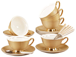 Jusalpha Fine China Tea Cup and Saucer Coffee Cup Set with Spoon FD-TCS09 (Set of 6)