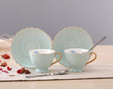 Jusalpha Fine China Tea Cup and Saucer Coffee Cup Set with Saucer and Spoon Set of 6 (FD-TCS02 blue (6), 7oz)