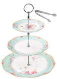 Jusalpha Light Blue 3-tier Ceramic Cake Stand- Cupcake Stand- Tea Party Pastry Serving platter in Gift Box (FD-QD3T)