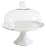 Jusalpha White Porcelain Decorative Cake Stand-Cupcake Stand (CS01 - Glass dome)