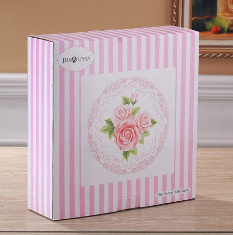 Supporto per torte vintage in ceramica a 3 livelli con bellissimo motivo classico di rose, mensola per alimenti per mostrare il piatto della torta Supporto per torte vintage in ceramica a 3 livelli con bellissimo motivo classico di rose, mensola per alimenti per mostrare il piatto della torta