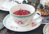 Jusalpha Fine China Vintage Rose Flower Series Coffee Cup-Teacup Saucer Spoon Set with Teapot Warmer & Filter (Rose Glass pot 03)
