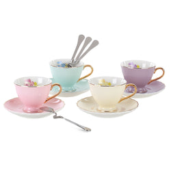 Jusalpha® Fine China Coffee/ Tea  Cups and Saucers Set With Spoon, 7-Ounce ,4 COLOR