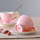 Jusalpha® Fine China Coffee Bar Espresso small Cups and Saucers Set, 3-Ounce FD-TCS02 (Set of 6, Pink)